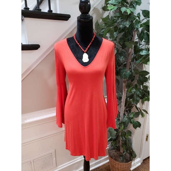 LOFT Womens Orange Solid Rayon Long Sleeve V-Neck Knee Length Dress Petite Small - Picture 10 of 12